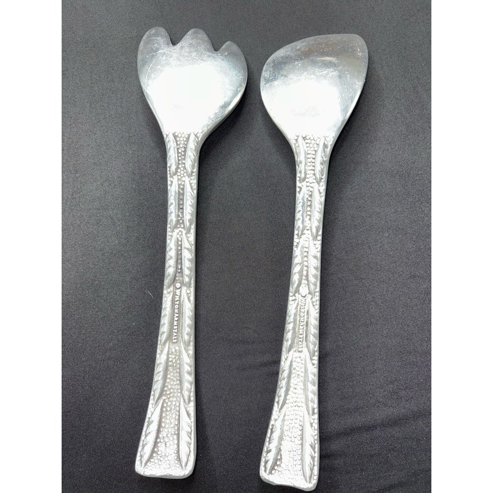 Vintage Wilton Armetale Large Salad Serving Utensils Fork & Spoon Tulip Pattern - Picture 3 of 8